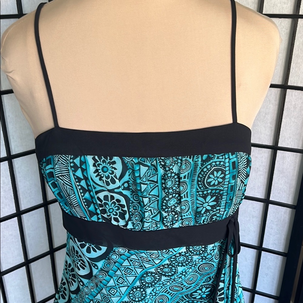 Chic Bohemian Blue and Black Top w/ Spaghetti Straps  M